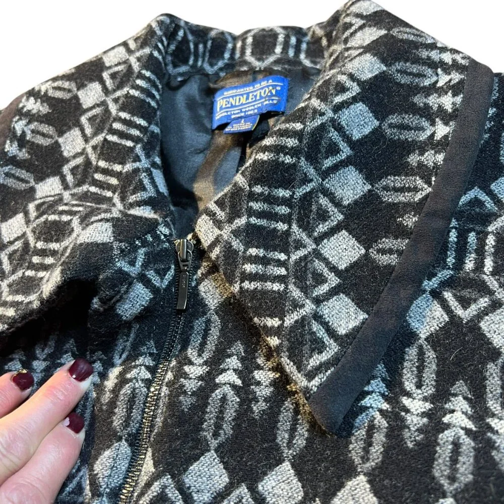 Women's Pendleton 100% Wool Jacquard Pattern Zipper Jacket Coat Blazer - Large - Picture 4 of 15